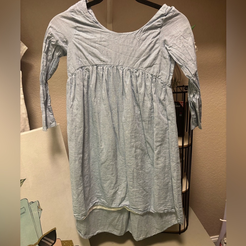 Girls blue and white long sleeve dress size 12-13 years A.t.u.n